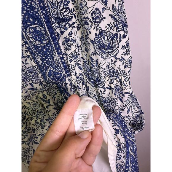 Madewell Silk Journey Shirtdress Blue White Porcelain Floral Print Women’s Sz S - Picture 3 of 5